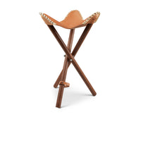 Folding Camp Stool-Natural Leather