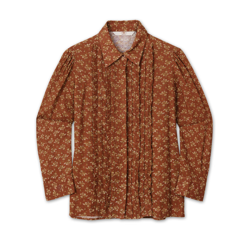 Women's Ditsy Print Ruffle Shirt | KING RANCH BROWN / Extra Small