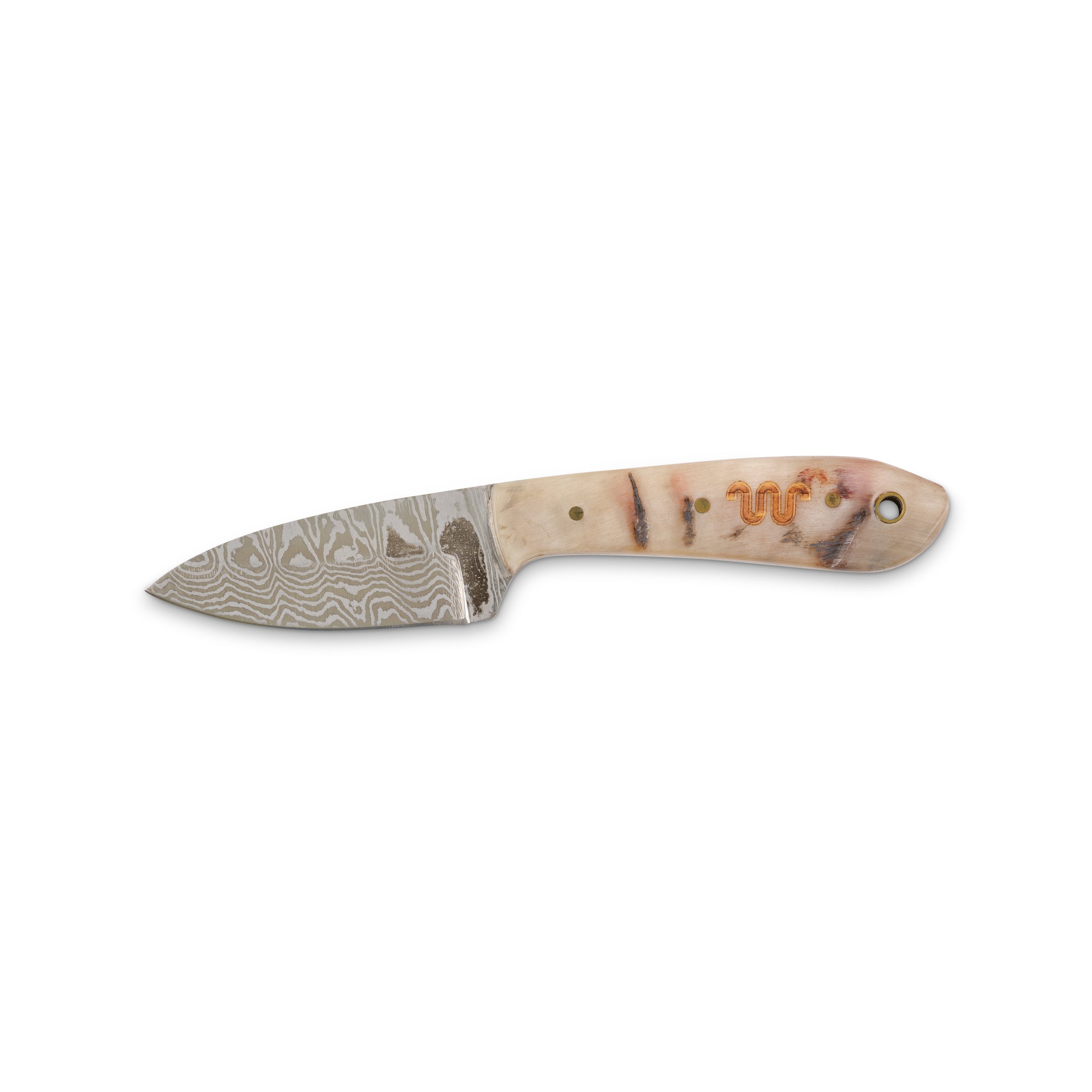 Damascus Skinner Ram Horn Fixed Blade