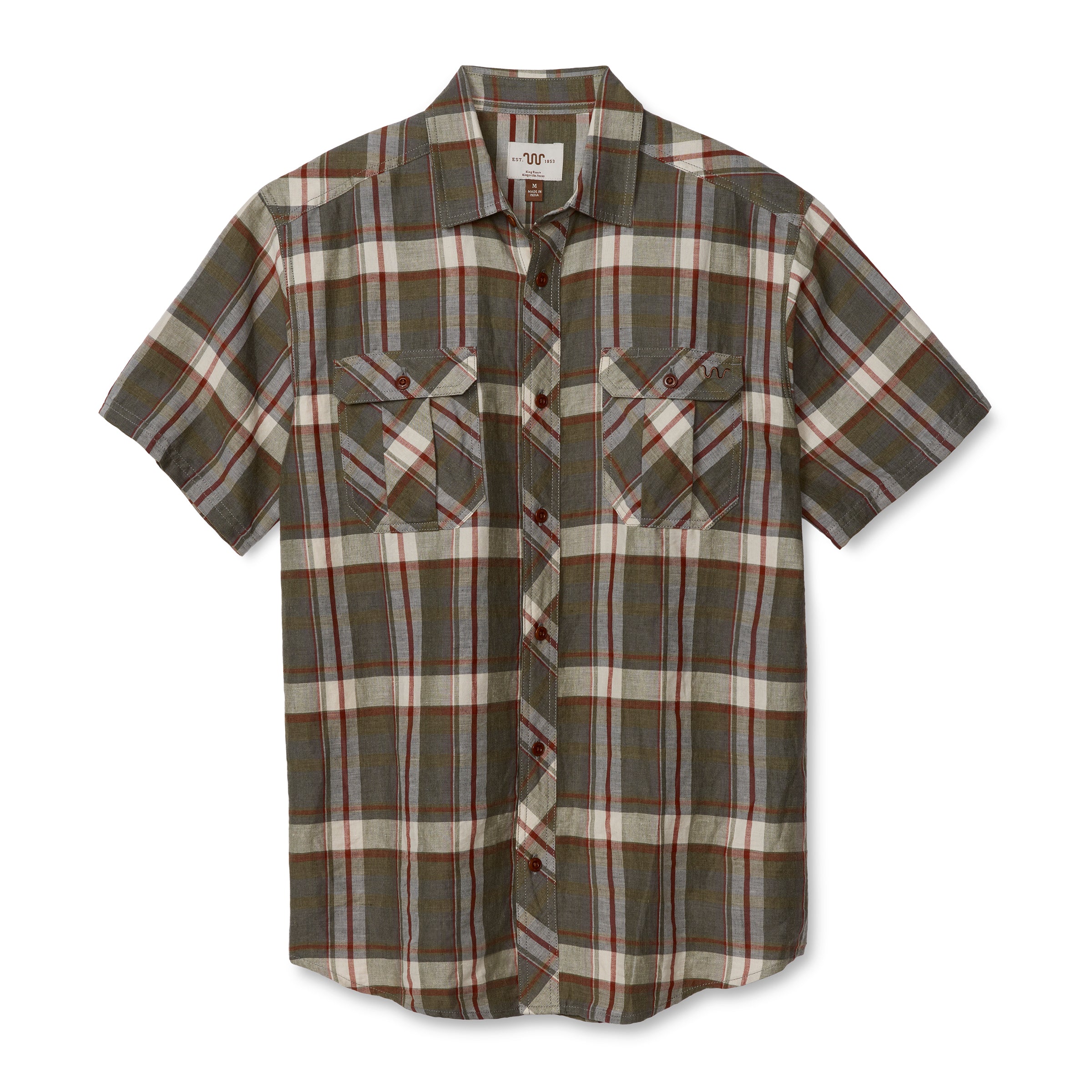 Men's Linen Utility Short Sleeve Shirt, Plaid
