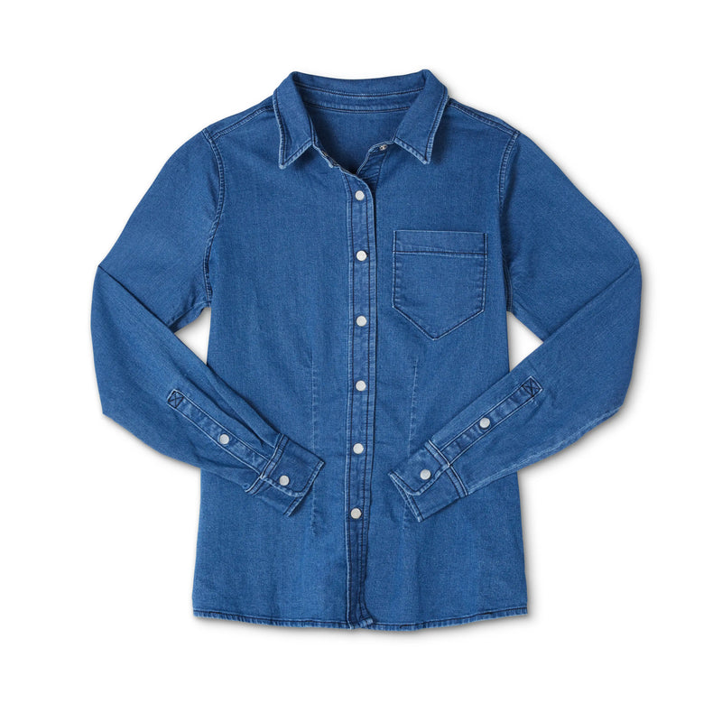 Women's Denim With Pearl Snap Button Down | Medium Wash Denim / Small
