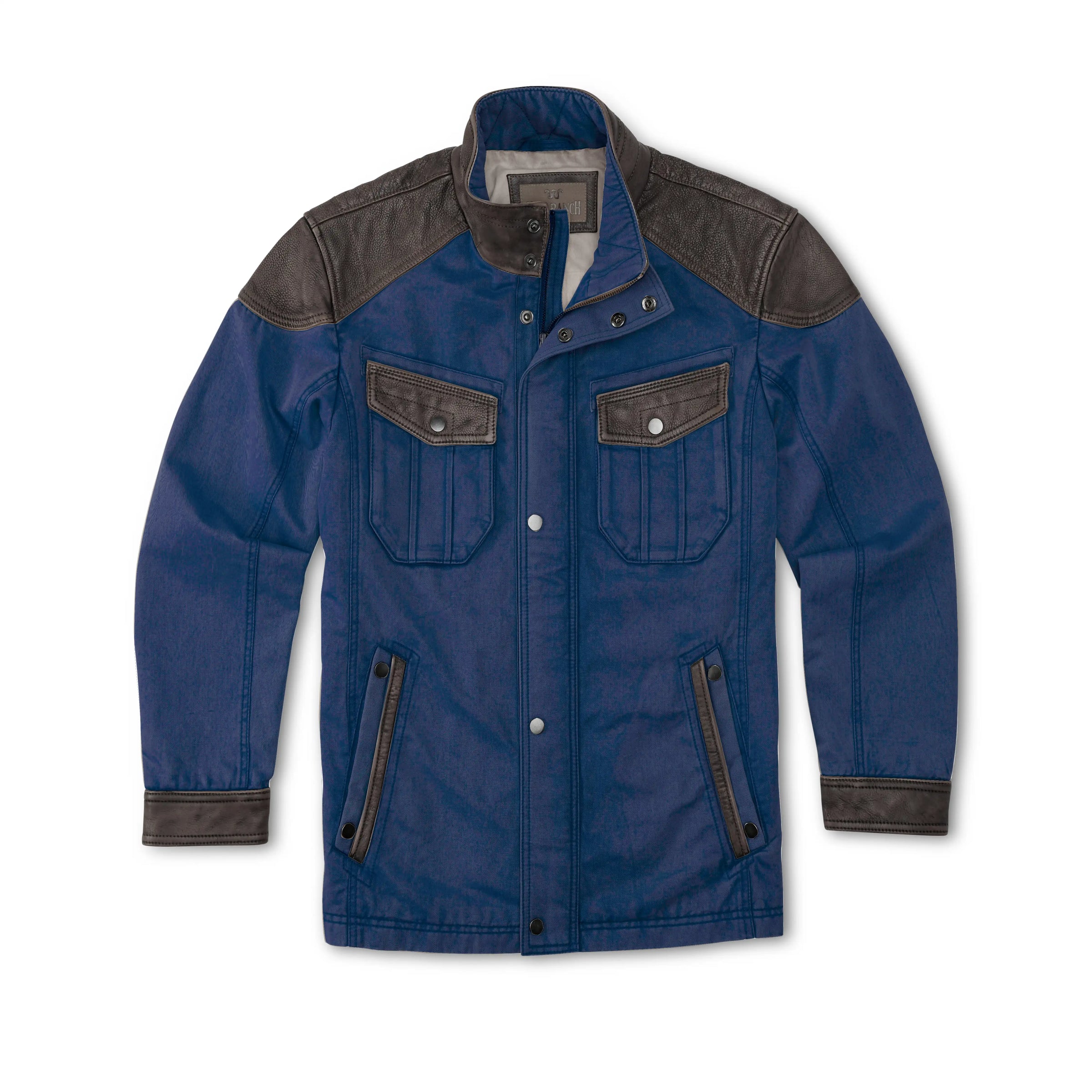 Men s Navy Canvas Leather Jacket
