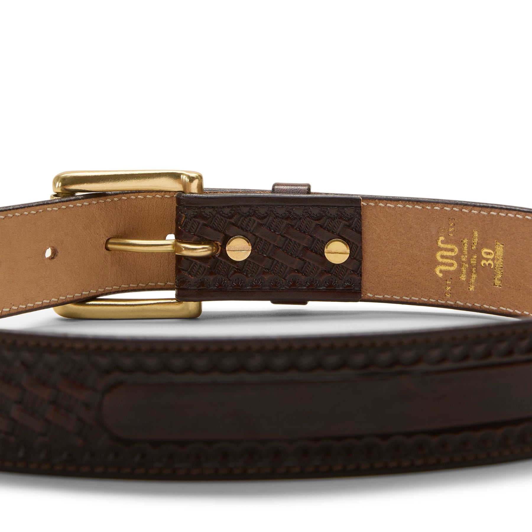 King Ranch Woven Leather Detail Belt Running W Brand Belt Reversible – King Ranch Saddle Shop main image 3