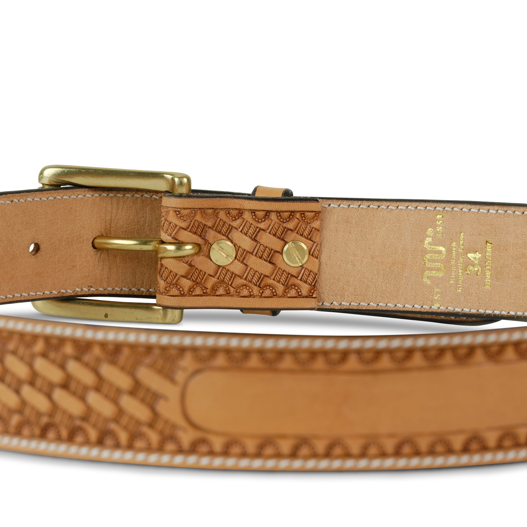 WHBM Tan Basketweave Belt Patent Leather Cane Wide Justin Men main image 2