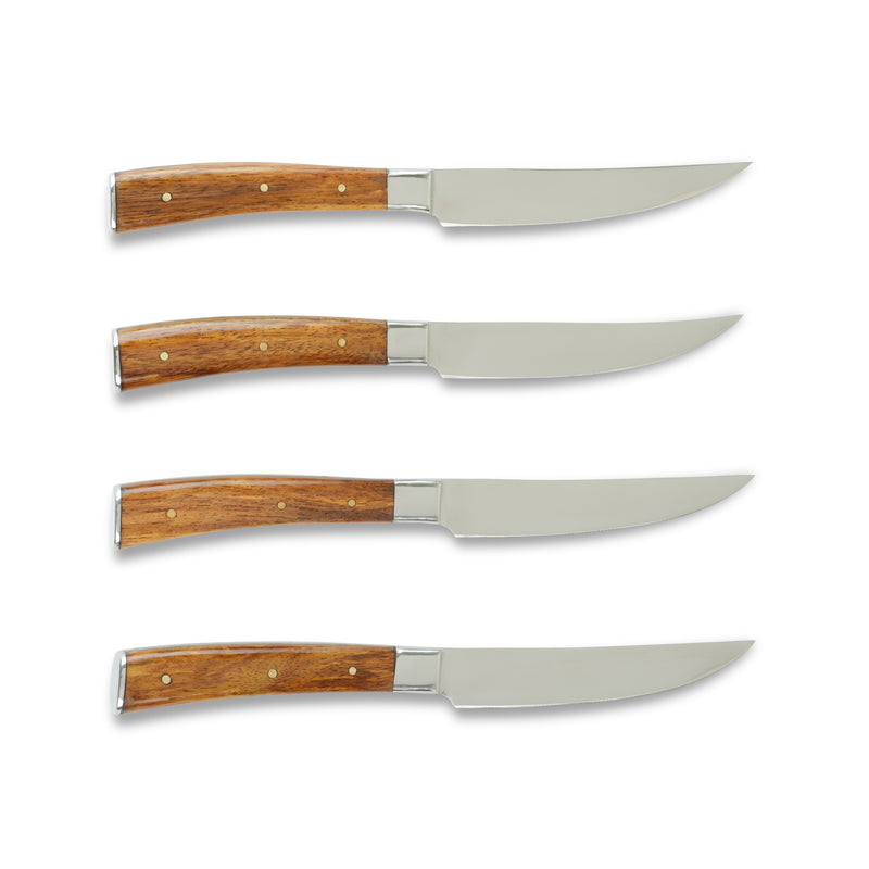 KR Mesquite Steak Knife Set of 4 W Leather Roll | BROWN