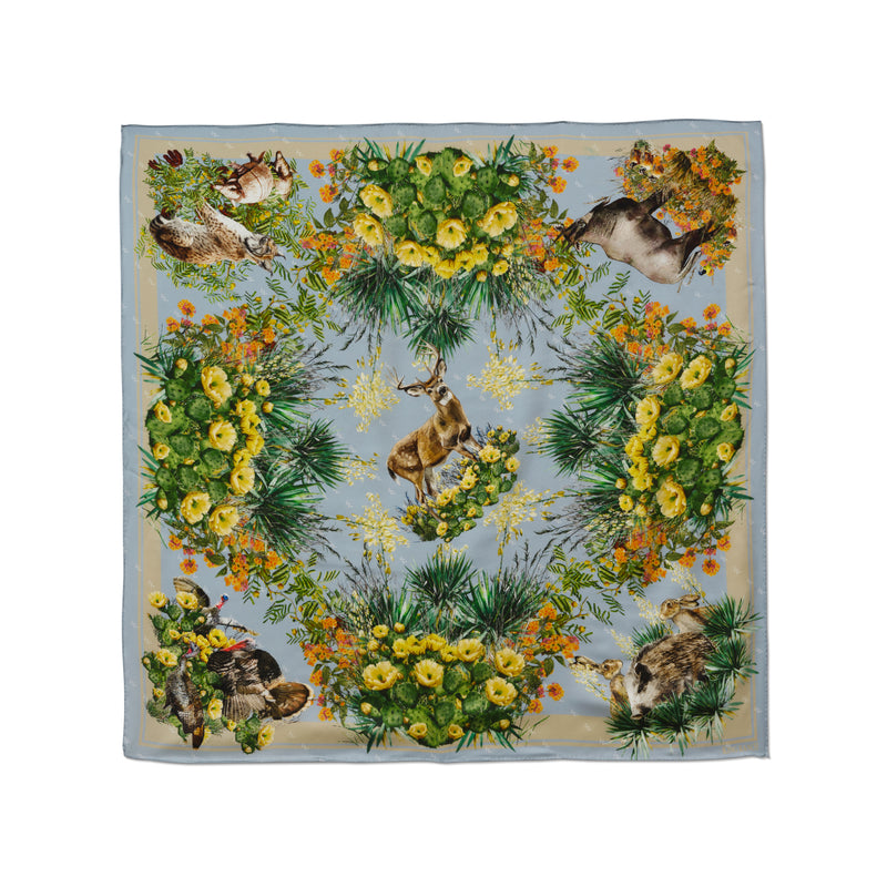 King Ranch Flora and Fauna Silk Scarf | BLUE