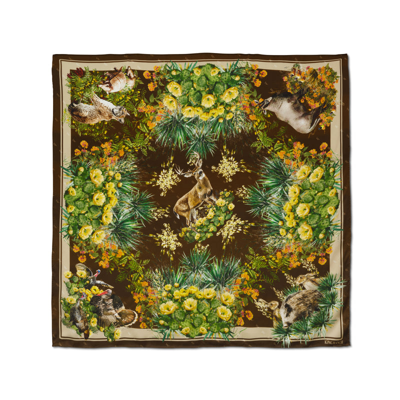 King Ranch Flora and Fauna Silk Scarf | BROWN