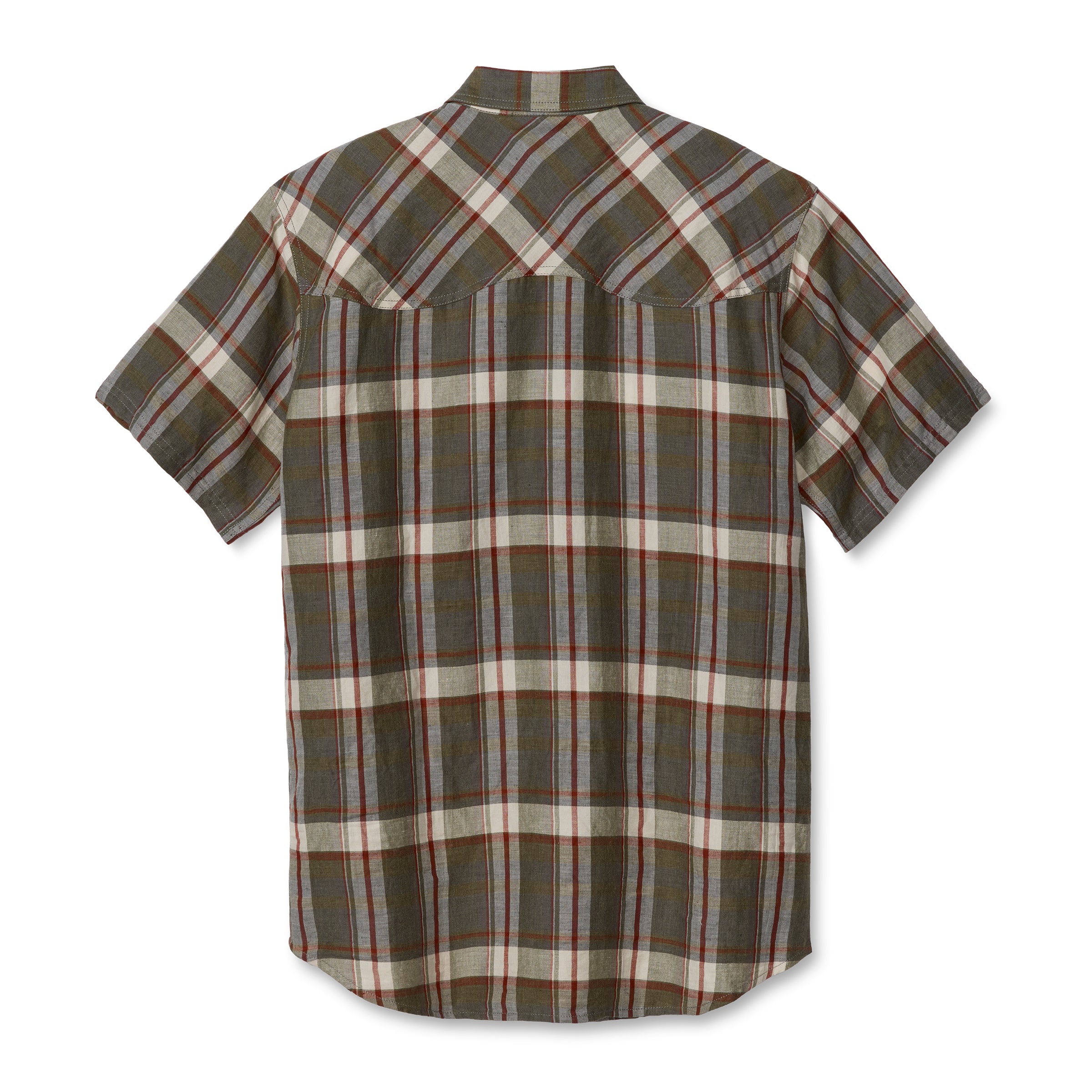 Men's Linen Utility Short Sleeve Shirt, Plaid