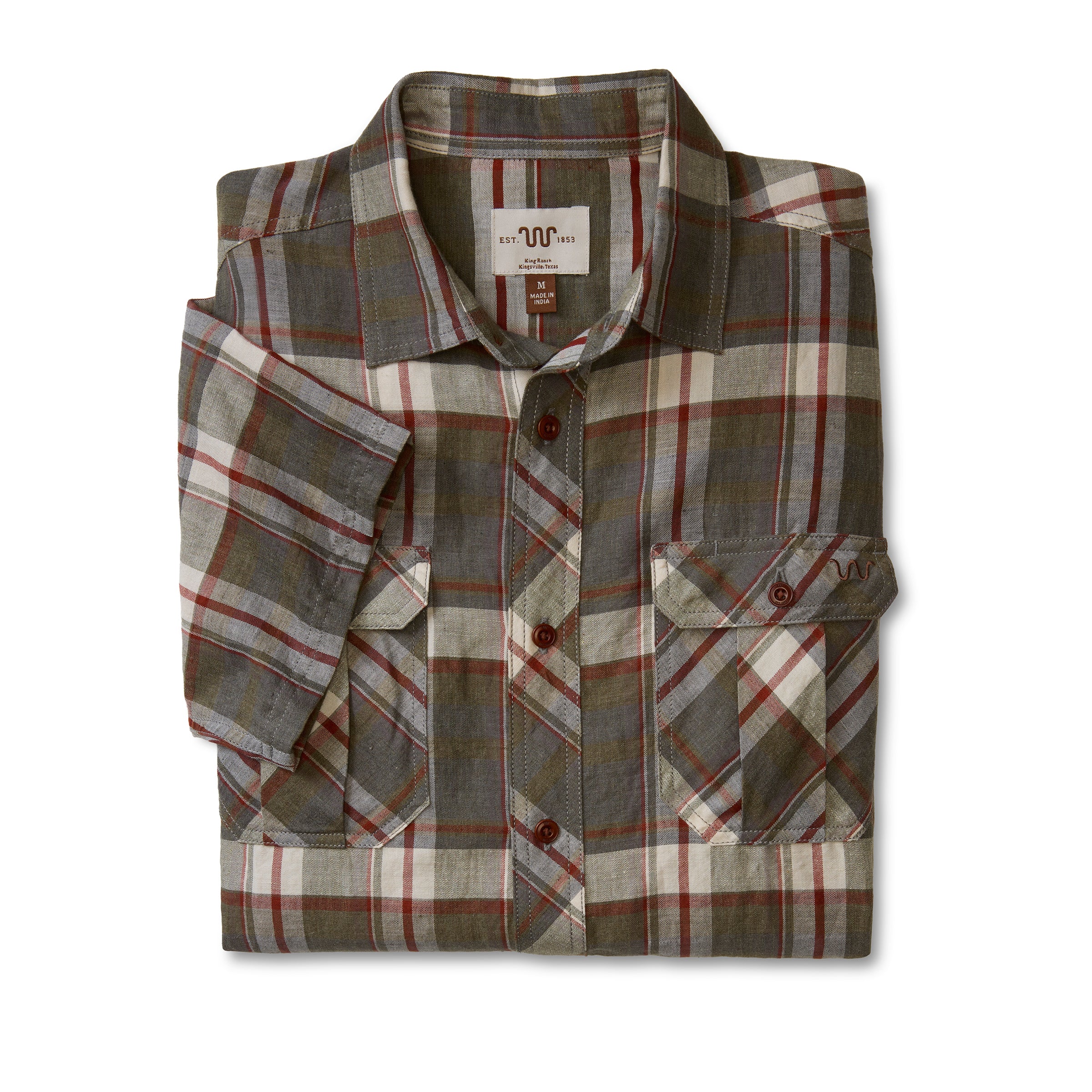 Men's Linen Utility Short Sleeve Shirt, Plaid