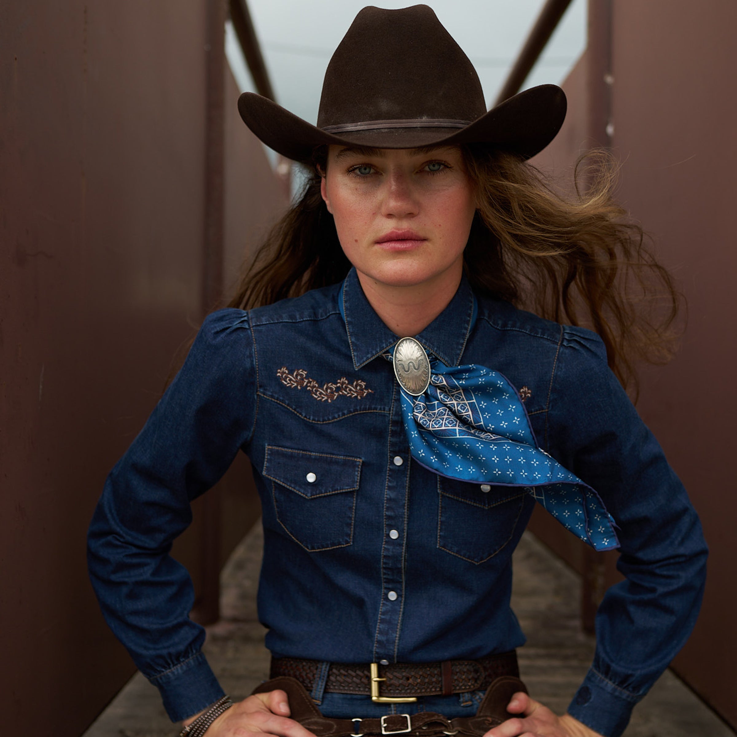 Women's Embroidered Dark Denim Shirt