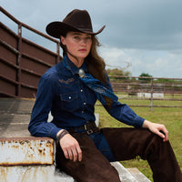 Women's Embroidered Dark Denim Shirt