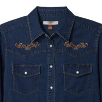 Women's Embroidered Dark Denim Shirt