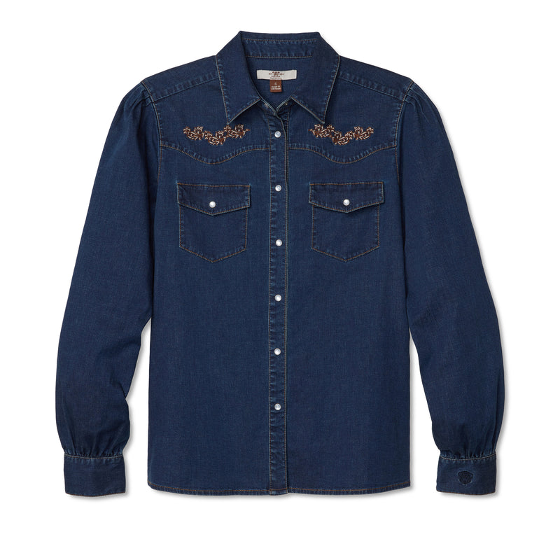 Women's Embroidered Dark Denim Shirt | 