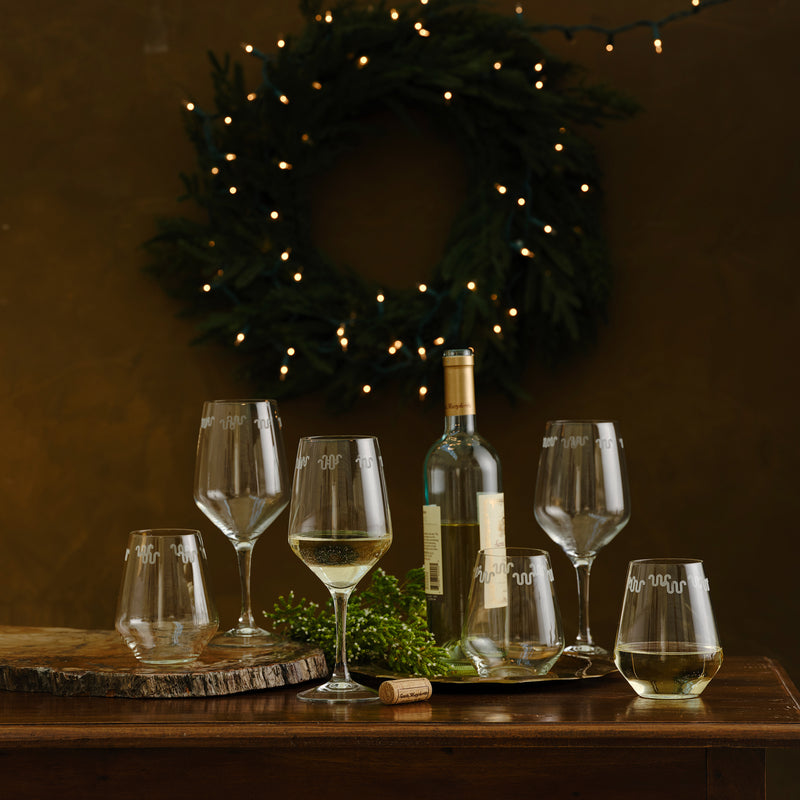 Running W Etched 18oz Stemless Wine Glass | lifestyle