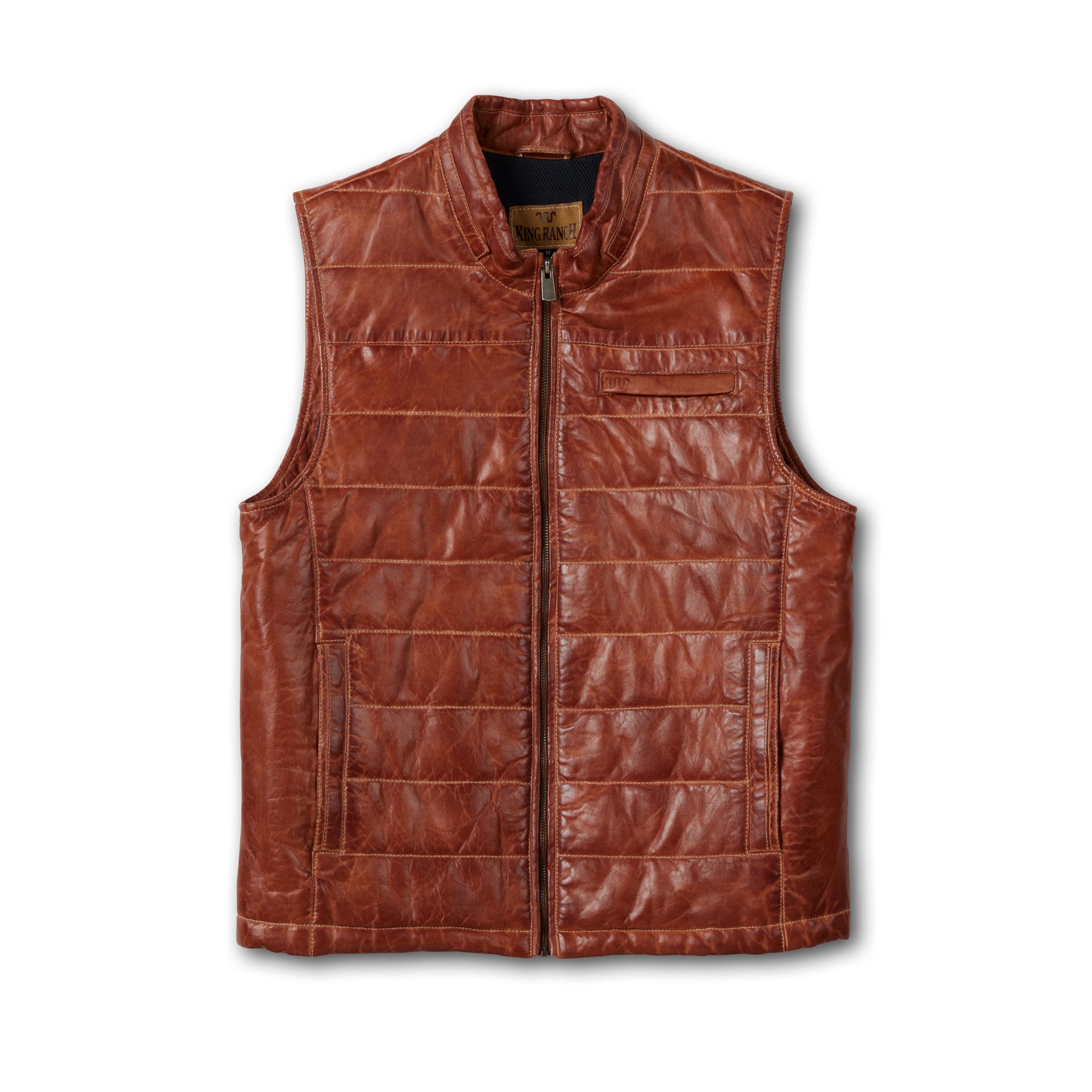 Men s Leather Quilted Puff Vest With Pockets King Ranch Saddle Shop