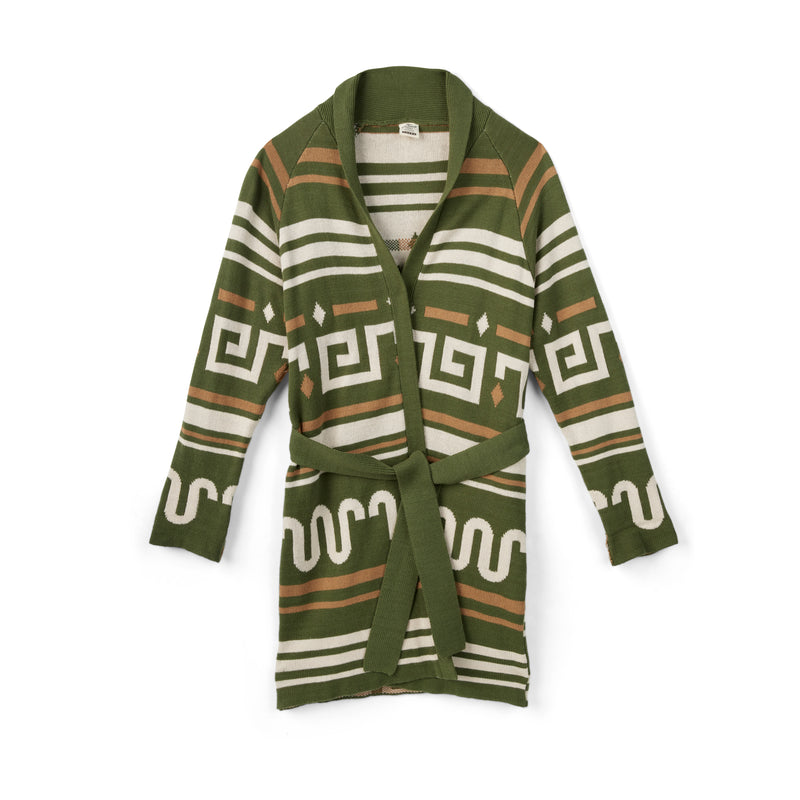 Women's Blanket Pattern Long Cardigan | OLIVE / Extra Small