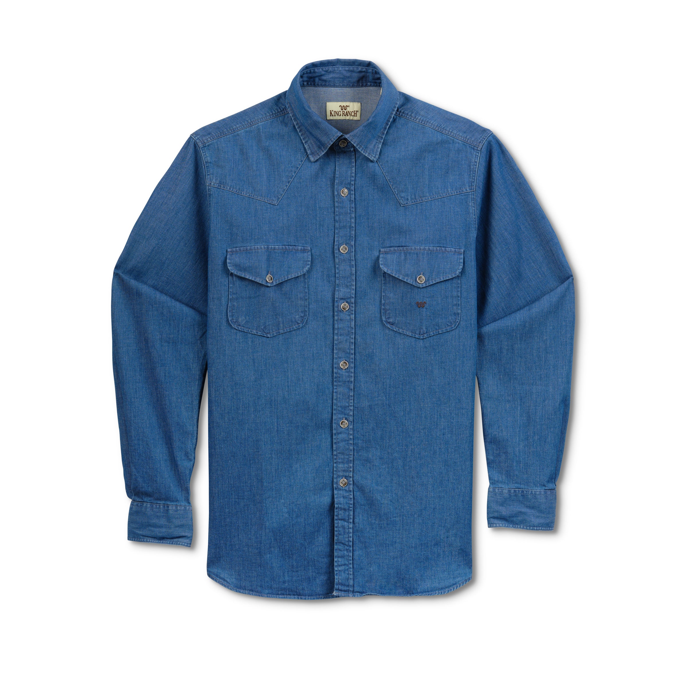 Men's Light Denim Wash Hidden Button Collar Shirt – King Ranch Saddle Shop Men's Light Denim Wash Hidden Button Collar Shirt – King Ranch Saddle Shop