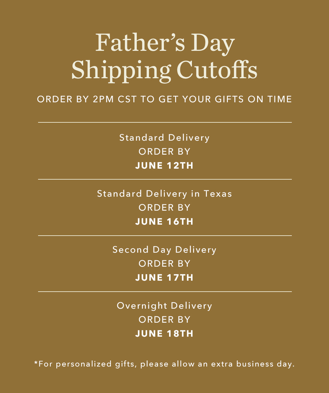 Father's Day 2026 Shipping Cutoffs
