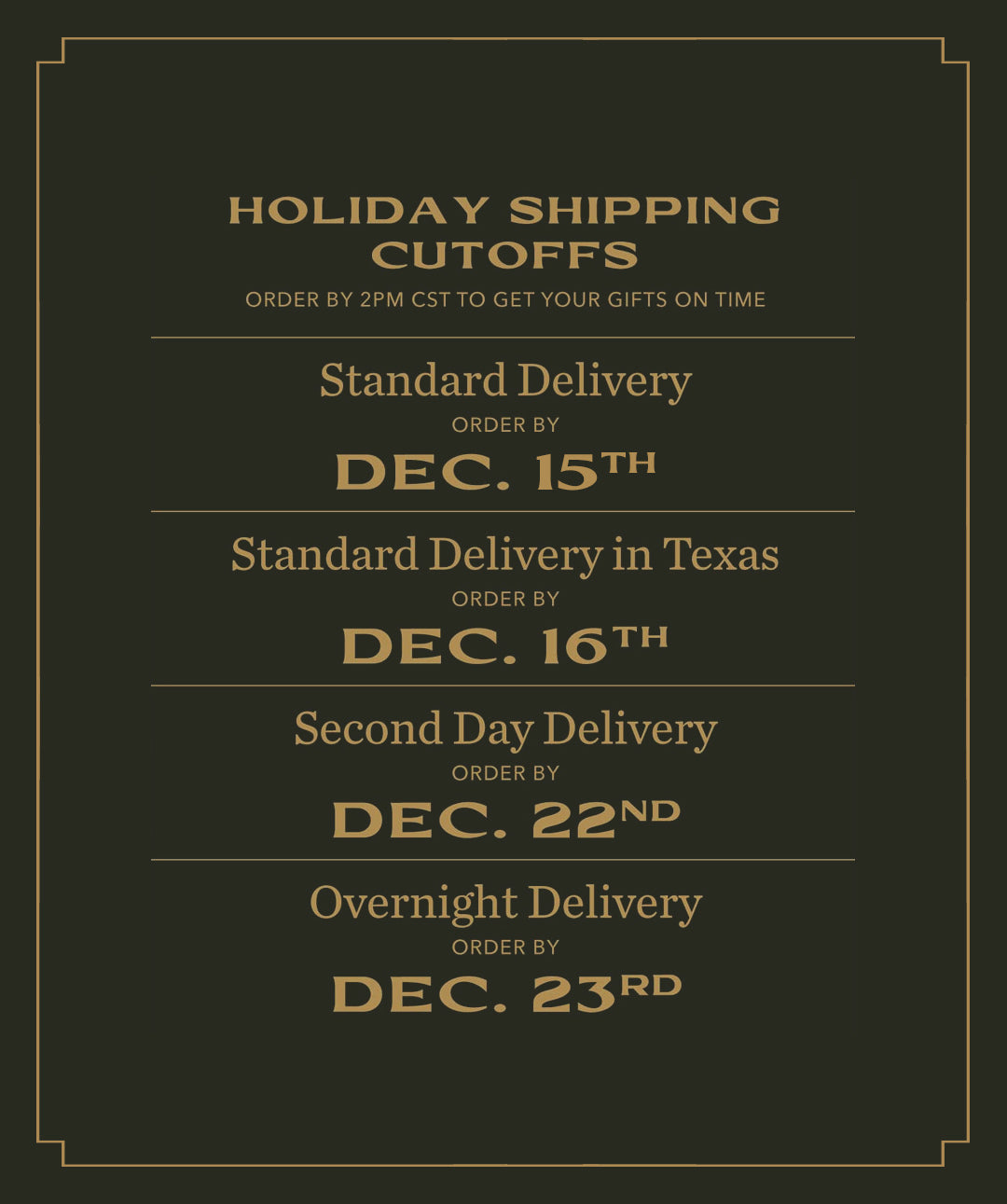 Holiday 2025 Shipping Cutoffs