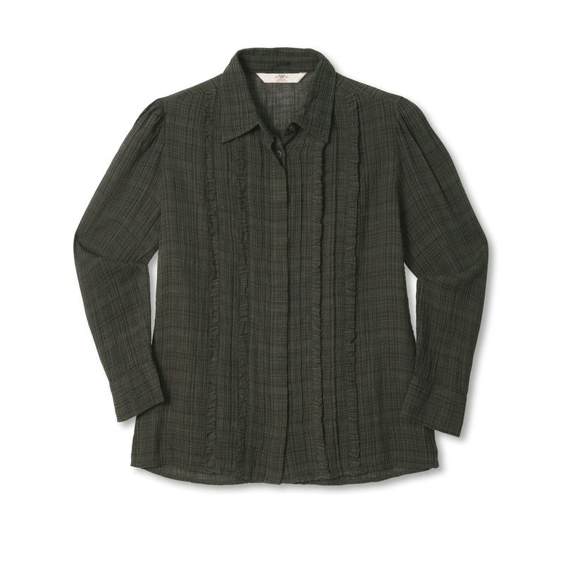 Women's Plaid Ruffle Shirt | GREEN / Extra Small