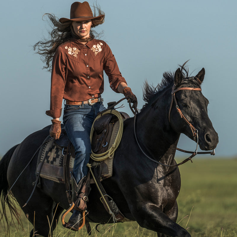 Women's Embroidered Ranch Shirt | KING RANCH BROWN / Extra Small